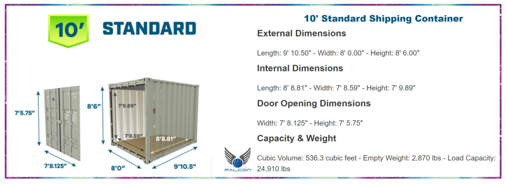 10 Feet Shipping Container External Internal Dimensions Size