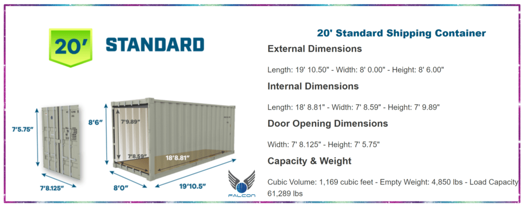 20 Feet Shipping Container External Internal Dimensions Size
