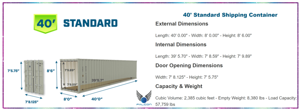 40 Feet Standard Shipping Container External Internal Dimensions Size
