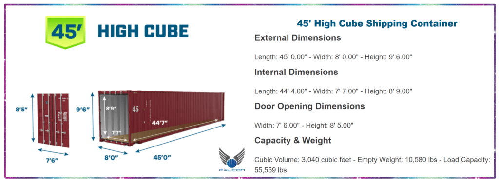 45 Feet High Cube Shipping Container External Internal Dimensions Size
