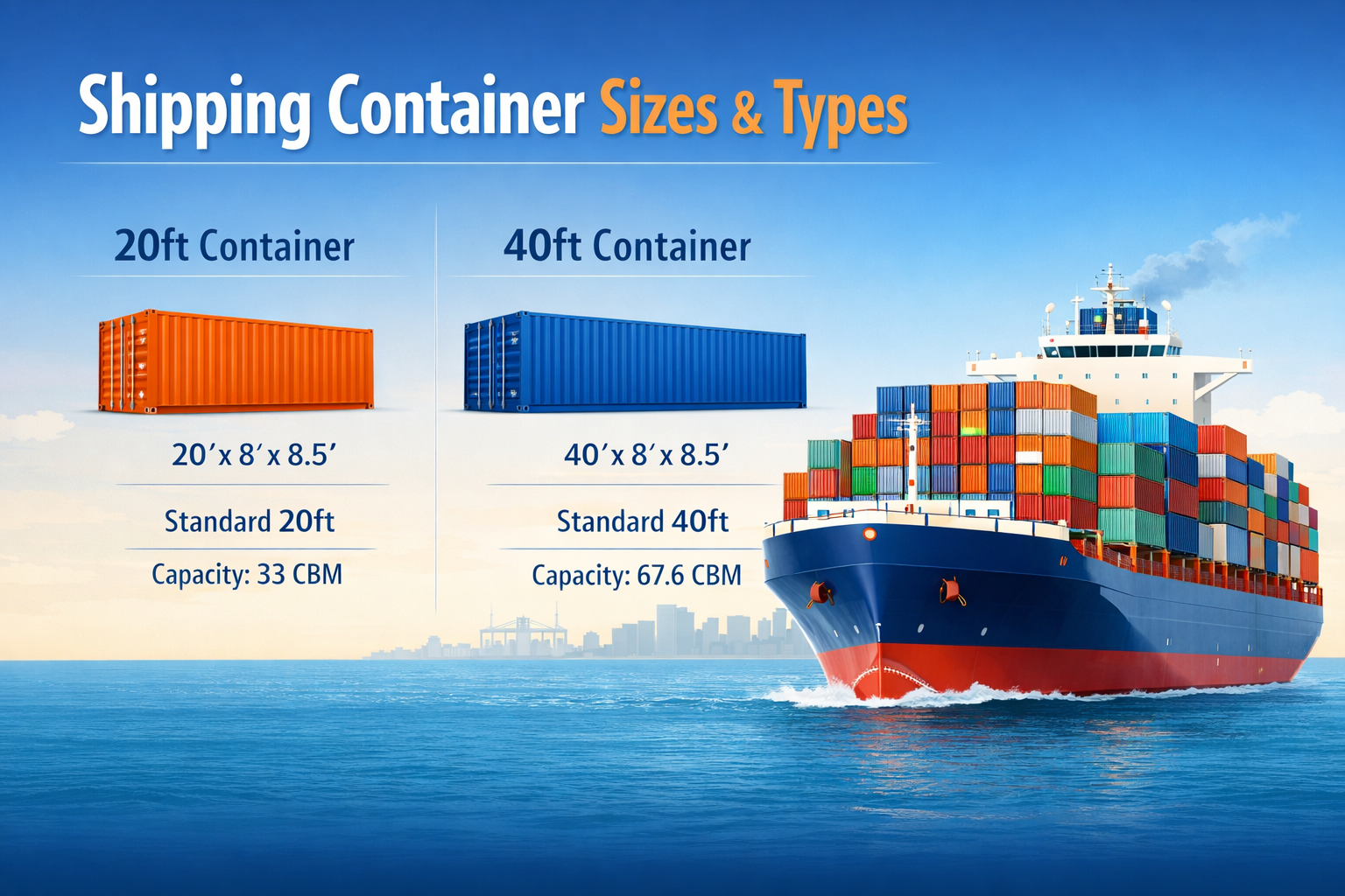 Shipping Container Size Type 20ft 40ft