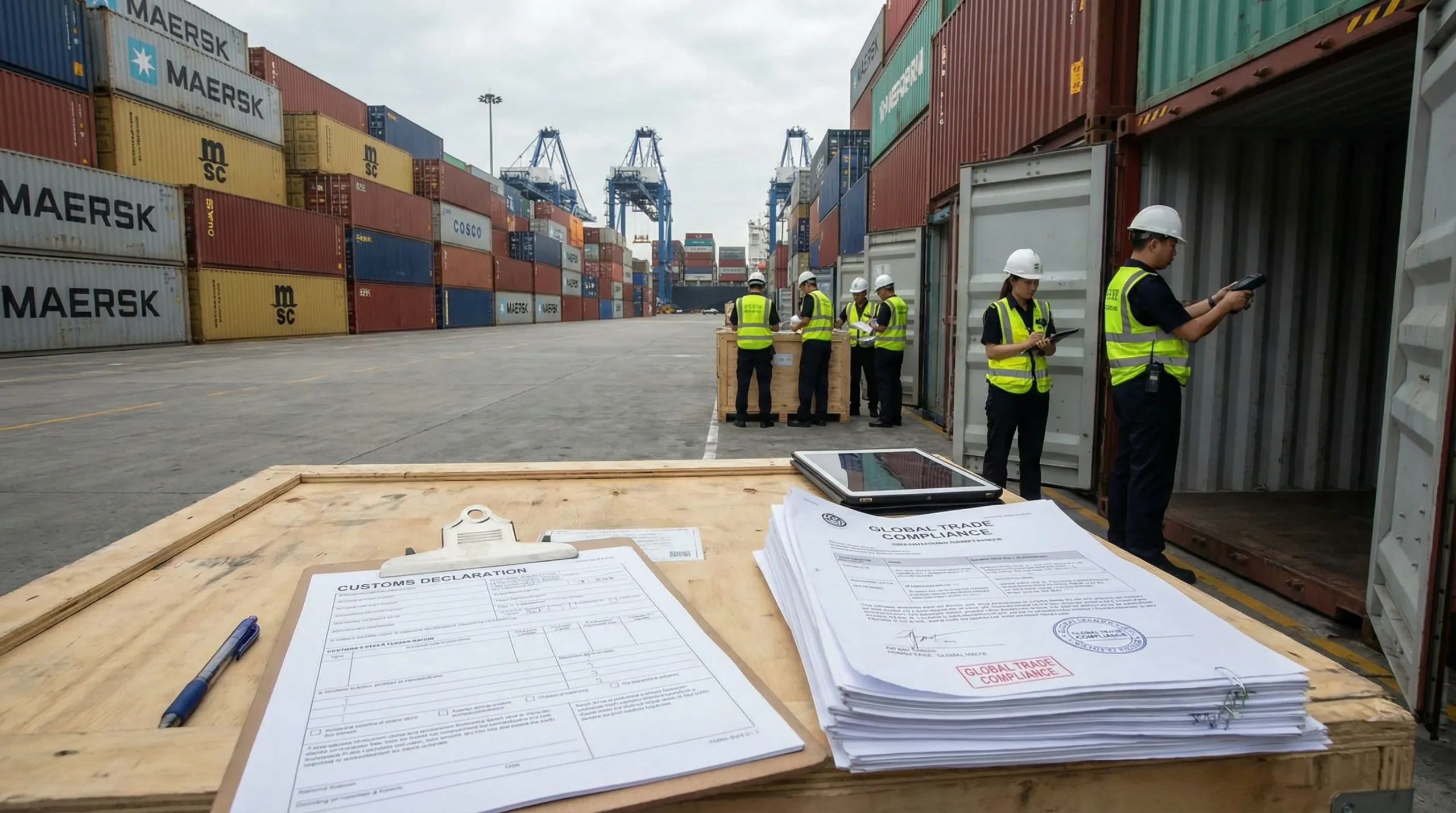 Customs declaration and documentation at container terminal